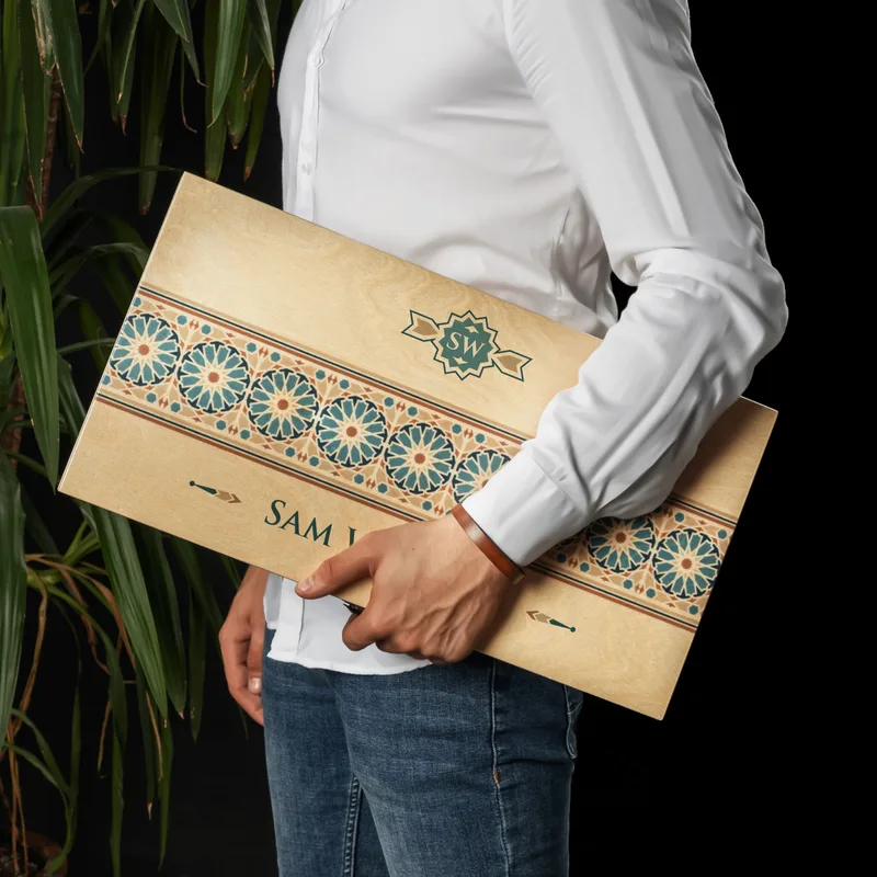 Minimal Design Hand Made Modern Backgammon Set with Personalized Name