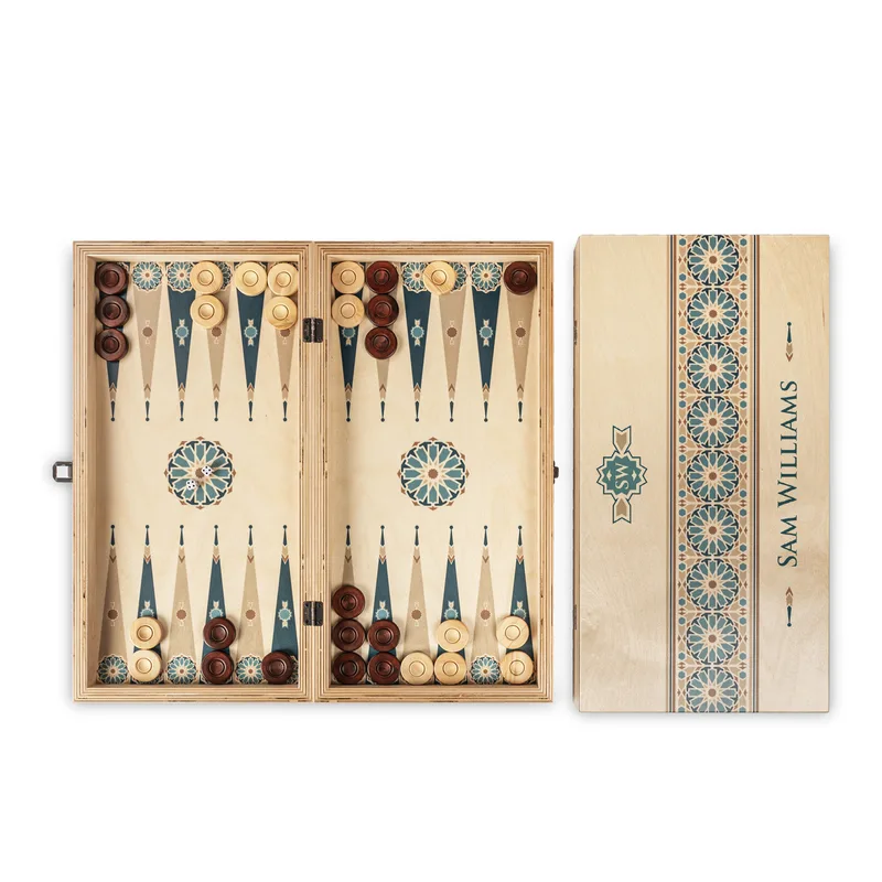 Minimal Design Hand Made Modern Backgammon Set with Personalized Name