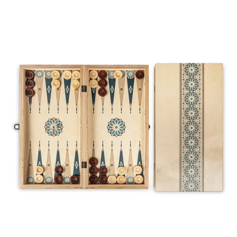 Handcrafted Wooden Backgammon Set with Ethnic Design