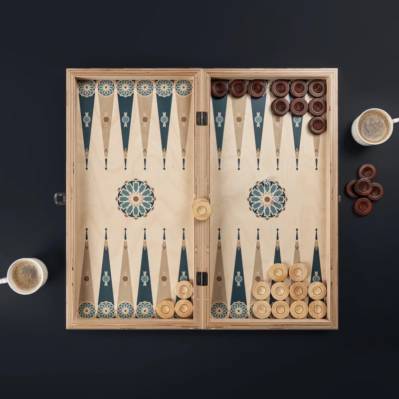 Handcrafted Wooden Backgammon Set with Ethnic Design