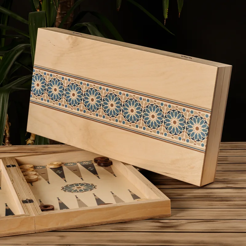 Handcrafted Wooden Backgammon Set with Ethnic Design