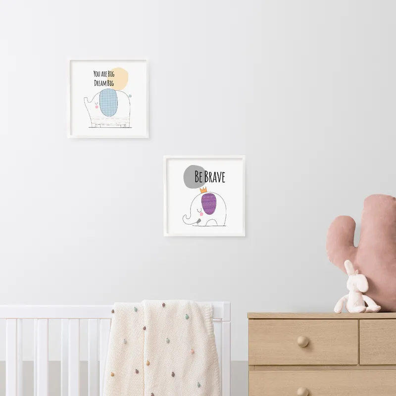 Personalised Elephant Nursery Art Frame for Baby Room