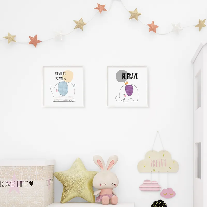 Personalised Elephant Nursery Art Frame for Baby Room