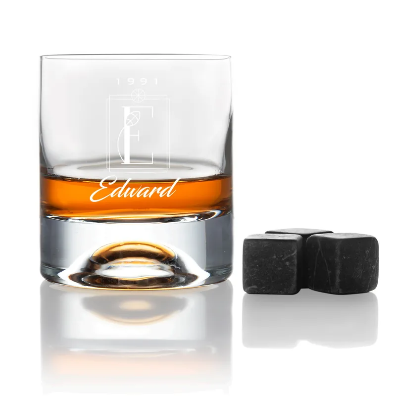Personalised Whiskey Glass Set with Engraved Wooden Box
