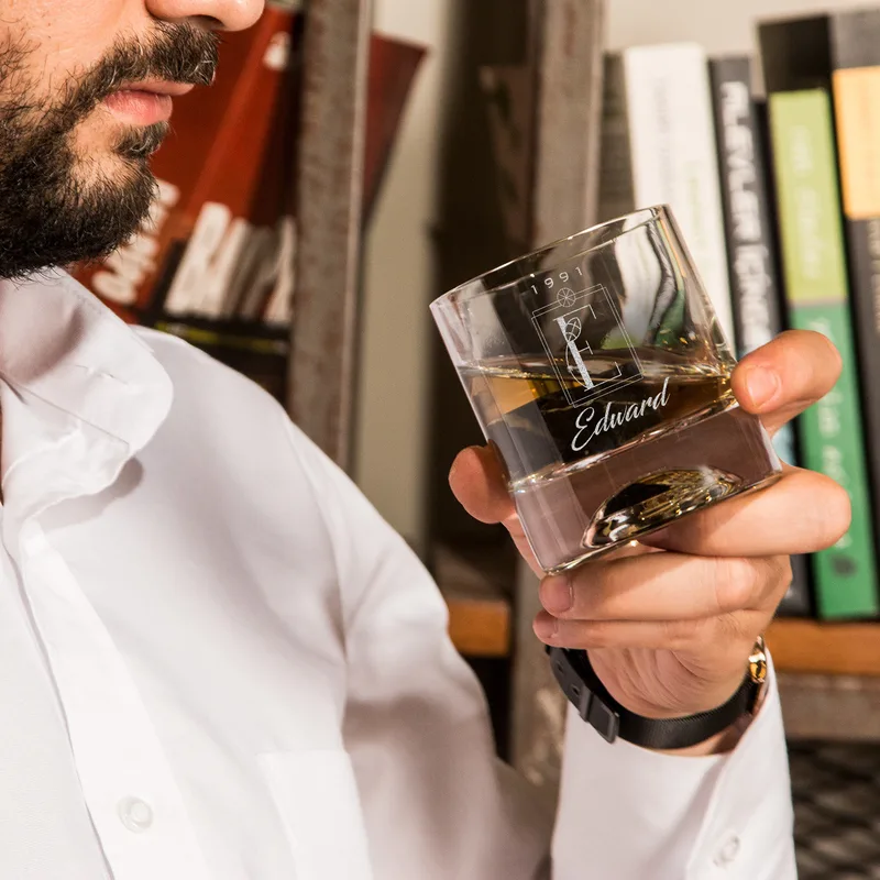Personalised Whiskey Glass Set with Engraved Wooden Box