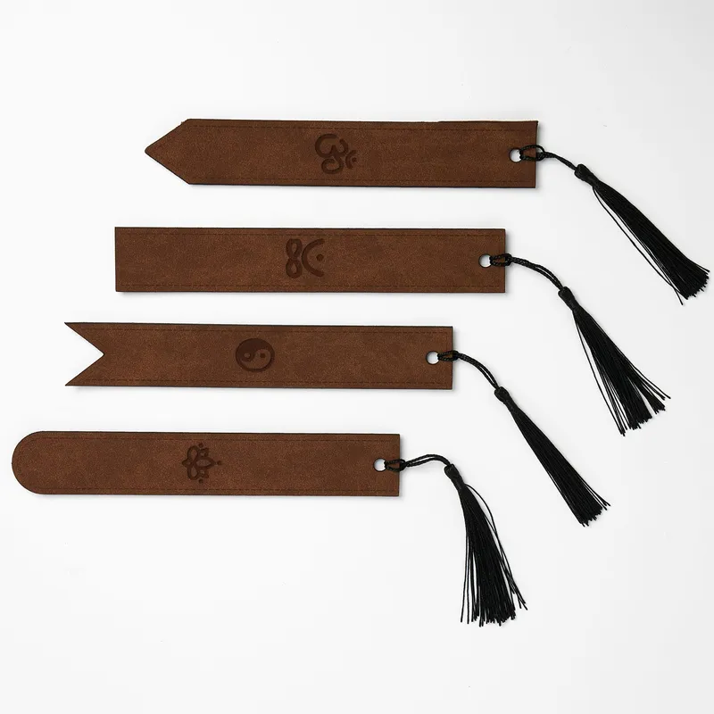 Minimal Yoga Symbol Leather Bookmark Set of 4