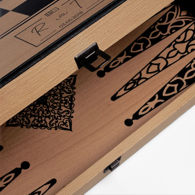 Minimalist Initials and Date Backgammon Set - Beech Wood Finish