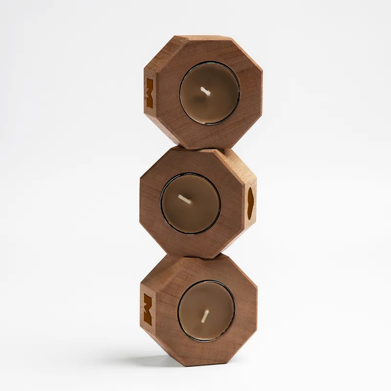 Mom-Engraved Wooden Candle Holder Set