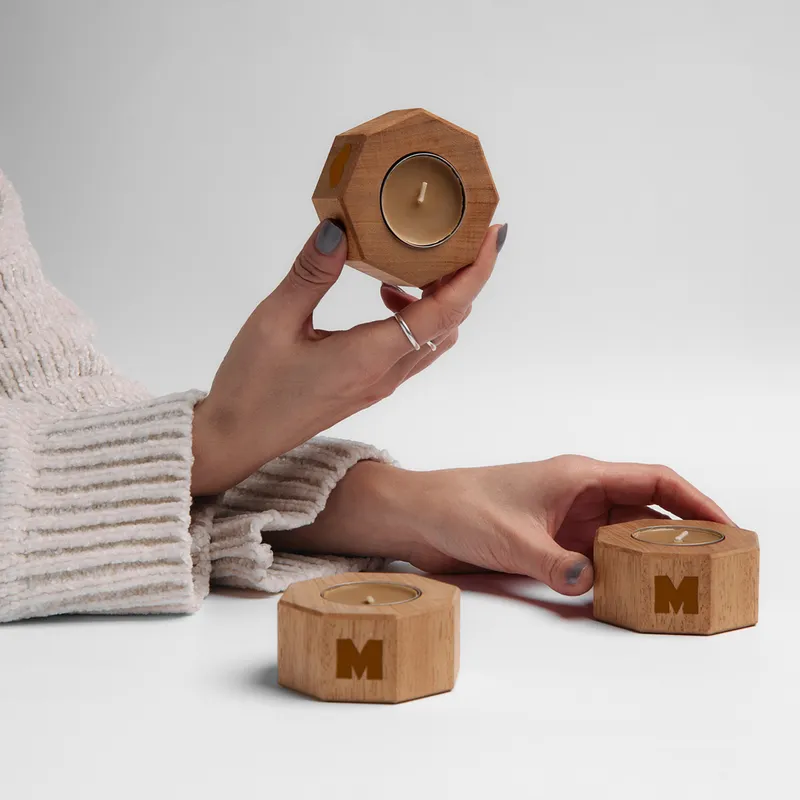 Mom-Engraved Wooden Candle Holder Set