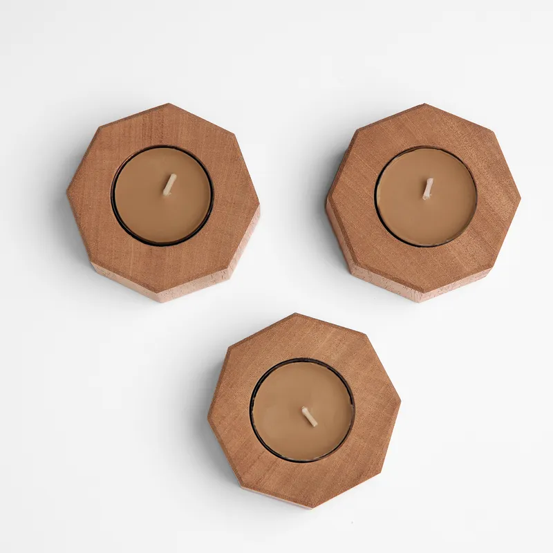 Mom-Engraved Wooden Candle Holder Set