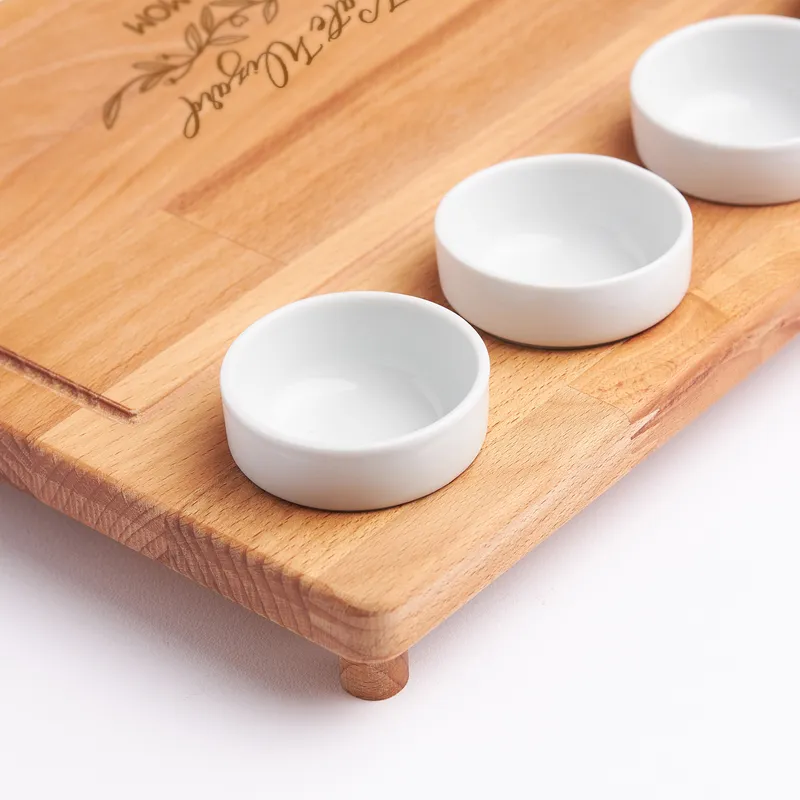 Mom Themed Personalized Wooden Service Plate with 4 pcs Mini Bowls
