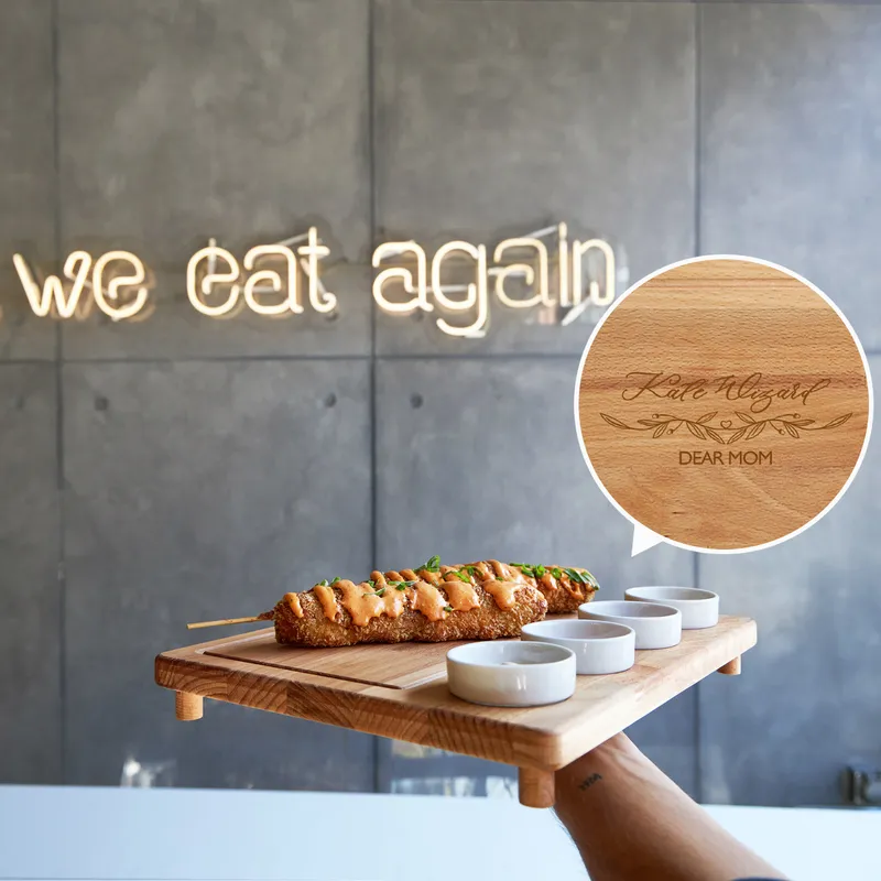 Mom Themed Personalized Wooden Service Plate with 4 pcs Mini Bowls