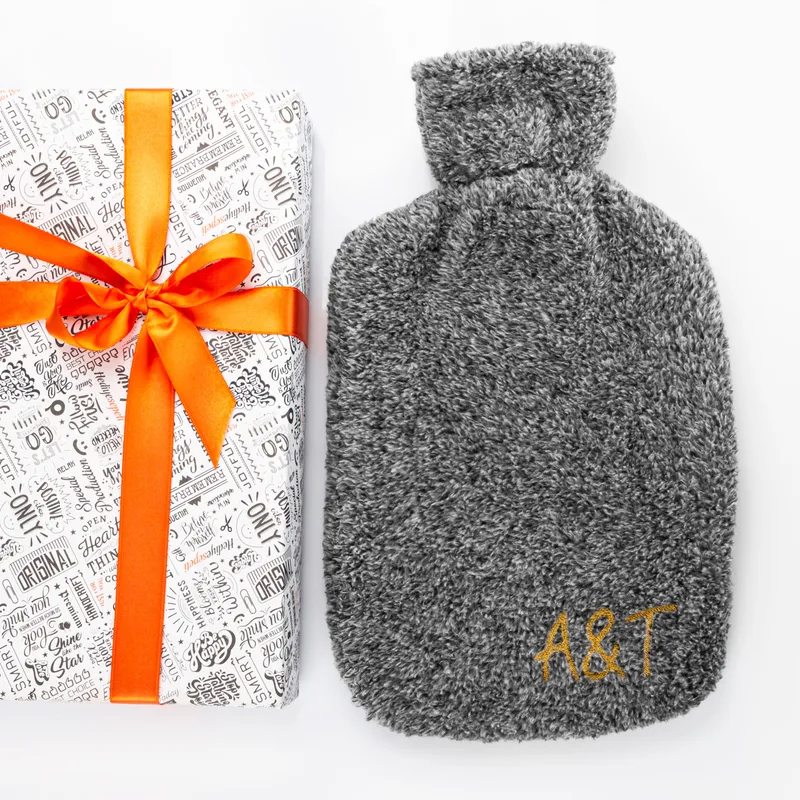 Monogrammed Plush Hot Water Bottle for Couples 14.5 x 8.6