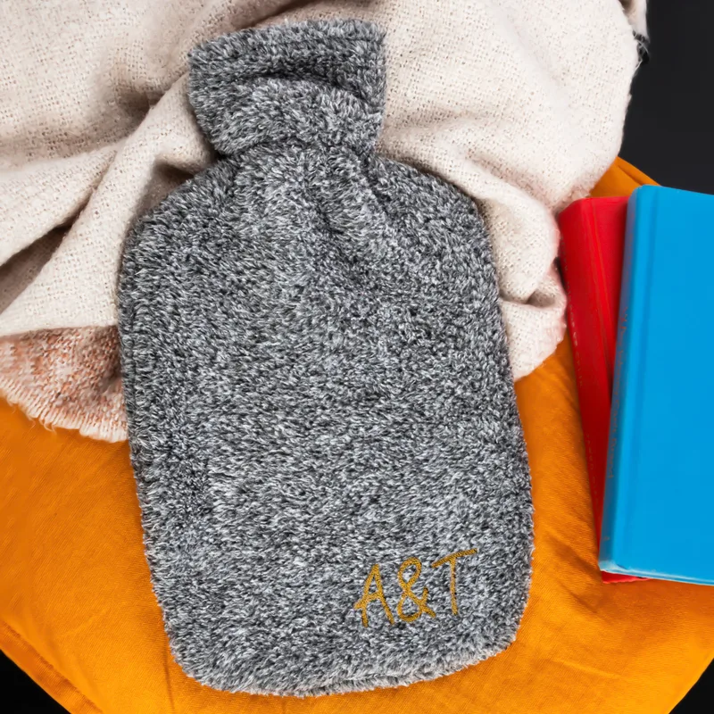 Monogrammed Plush Hot Water Bottle for Couples 14.5 x 8.6