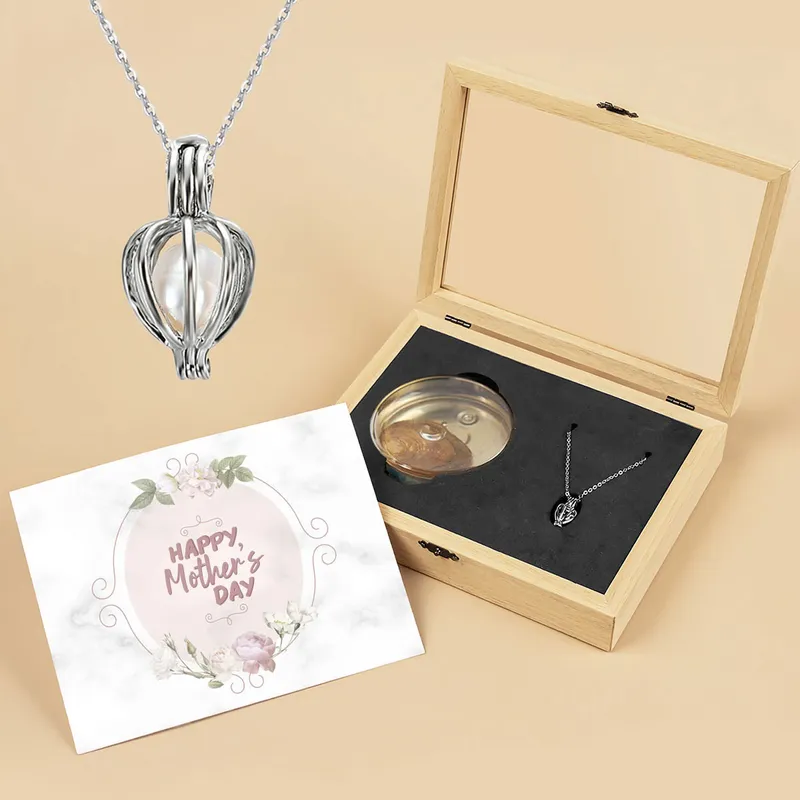 Elegant Mother's Day Pearl Necklace with Wooden Gift Box