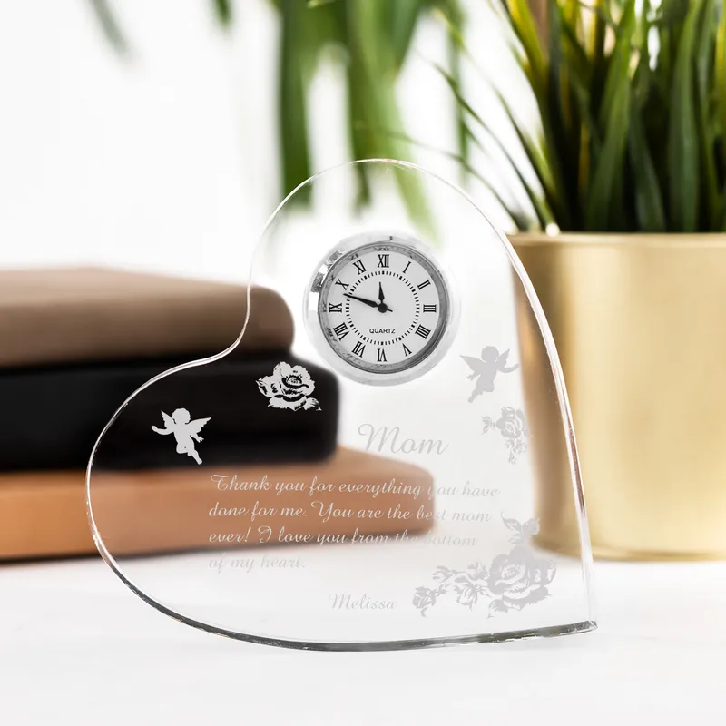 Personalised Mother's Day Heart Clock Trophy for Mum and Grandma