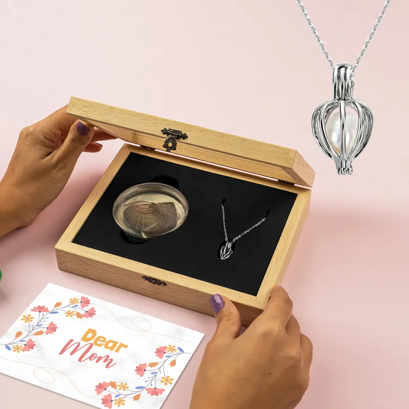 Mother's Day Necklace with Message - Real Pearl Necklace Wooden Gift Box