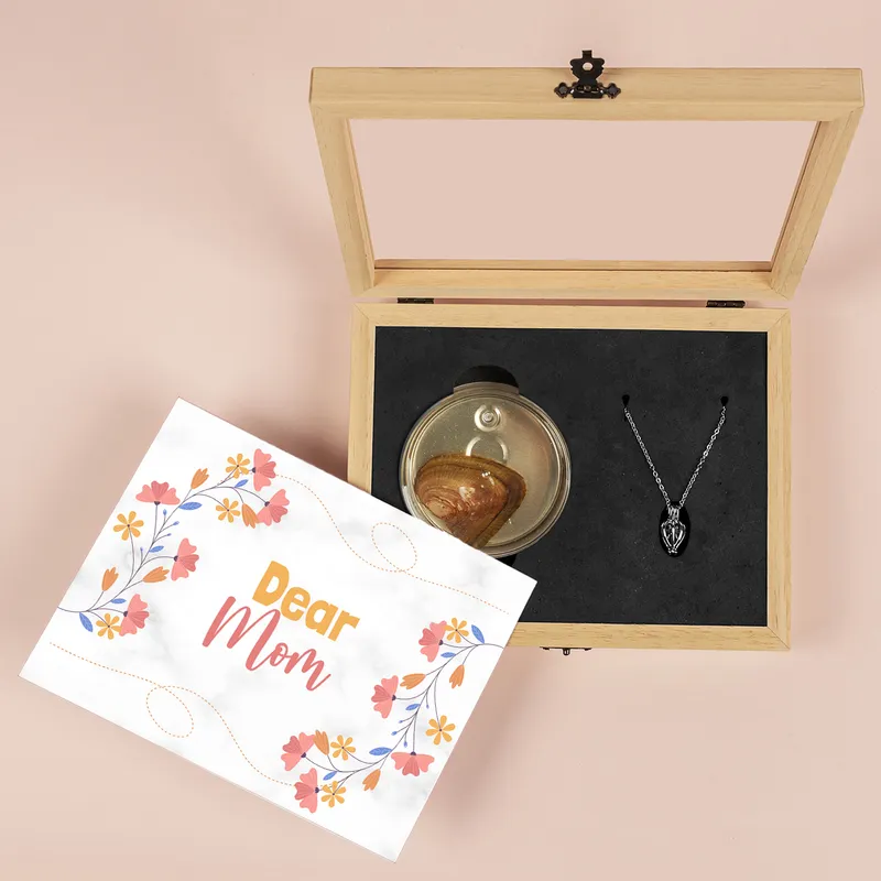 Mother's Day Necklace with Message - Real Pearl Necklace Wooden Gift Box