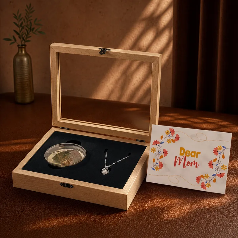 Mother's Day Necklace with Message - Real Pearl Necklace Wooden Gift Box