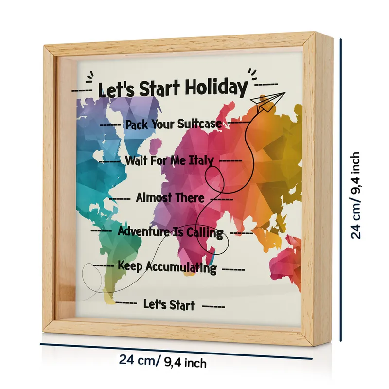 Motivational Travel Fund Personalized Wooden Piggy Bank Box