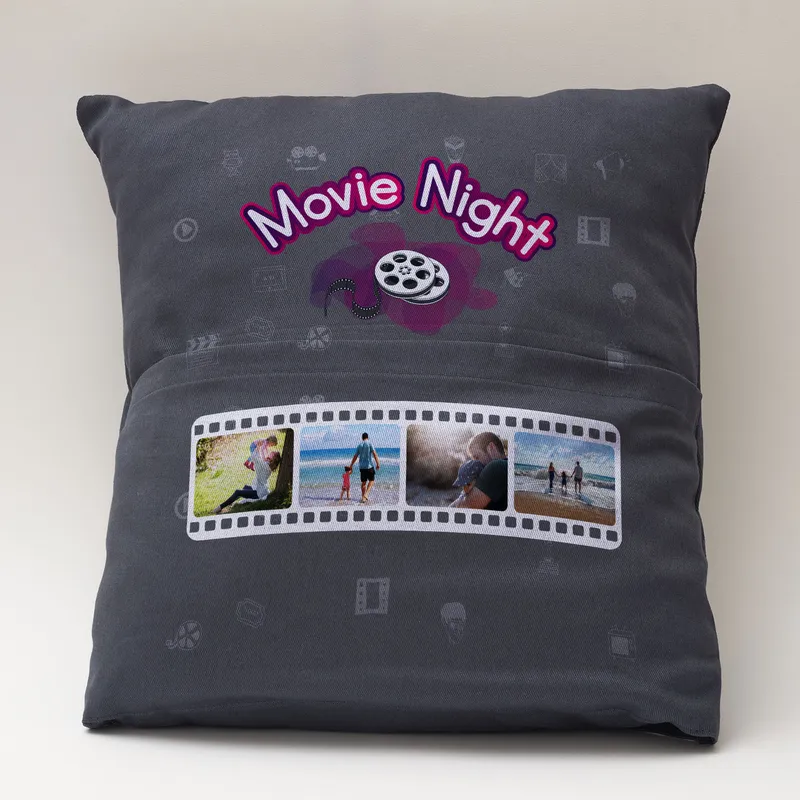 Movie Night Photo Printed Snack-Pocketed Throw Pillow