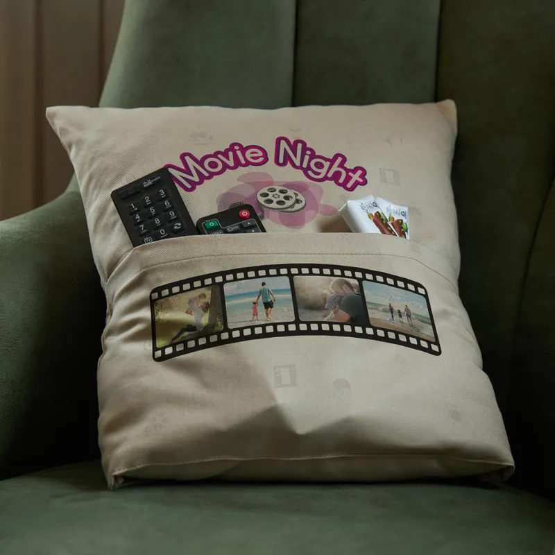 Movie Night Photo Printed Snack-Pocketed Throw Pillow