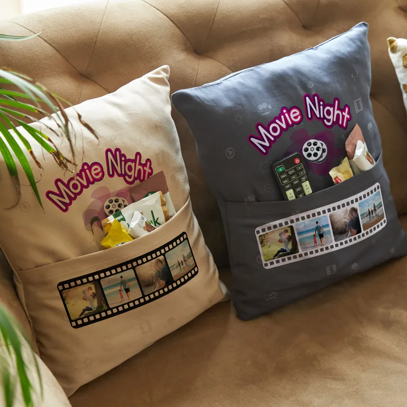 Movie Night Photo Printed Snack-Pocketed Throw Pillow