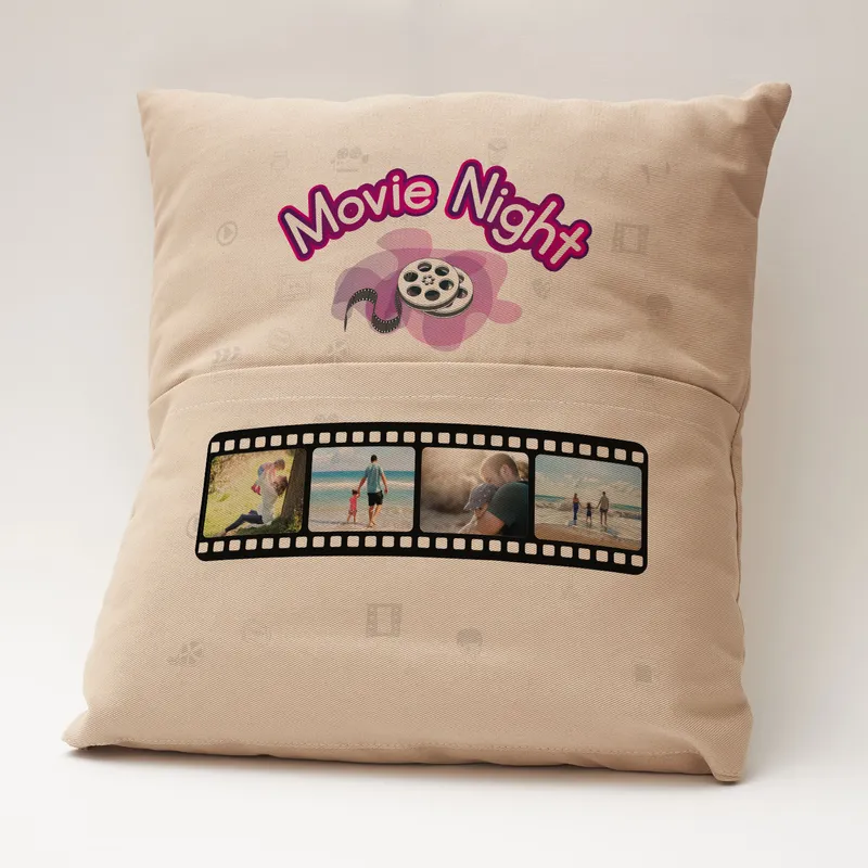 Movie Night Photo Printed Snack-Pocketed Throw Pillow