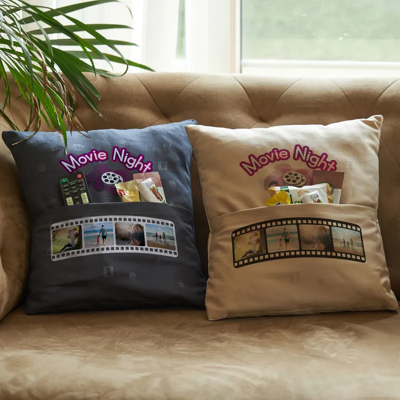 Movie Night Photo Printed Snack-Pocketed Throw Pillow