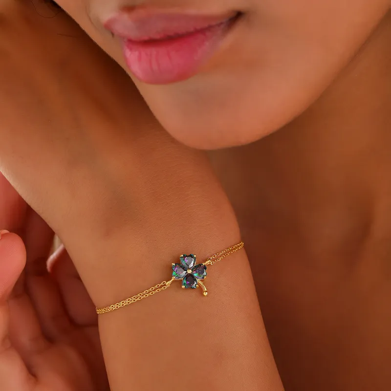 Mystic Topaz 4 Leaf Clover Silver Bracelet