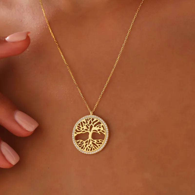 Mythological Tree Pendant Gold Plated Necklace