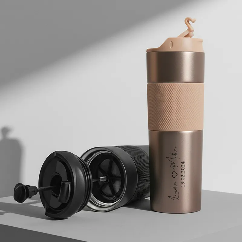 Name and Date Engraved Stainless Steel French Press Thermos
