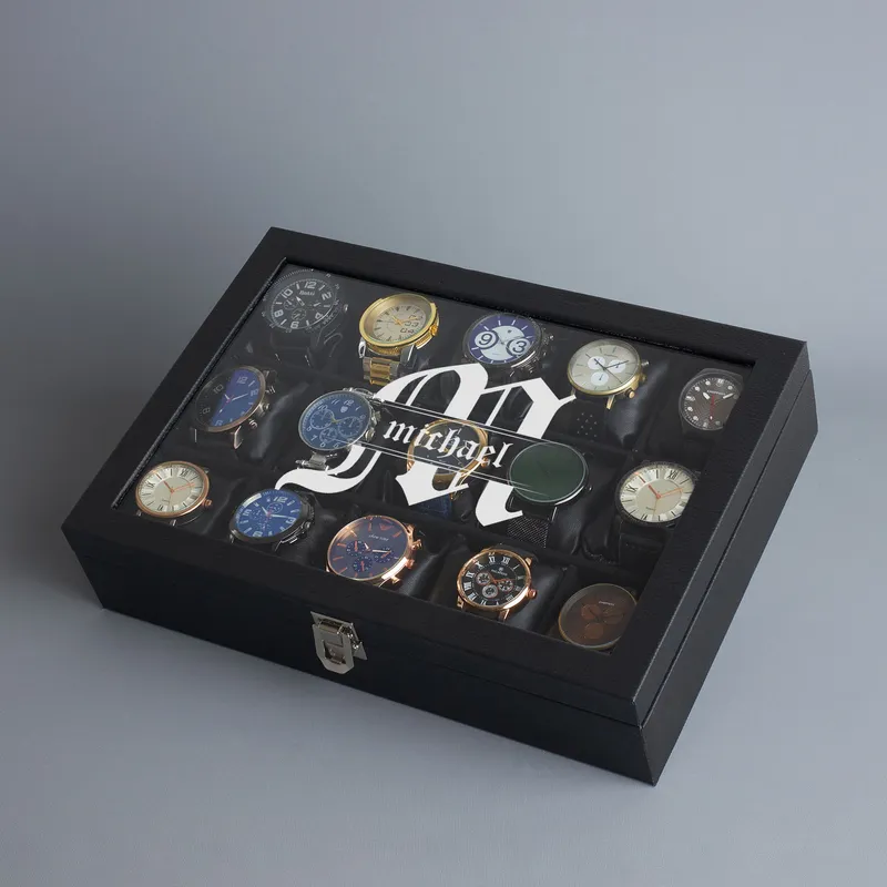 Personalised Watch Collector's Case with Monogrammed Lid