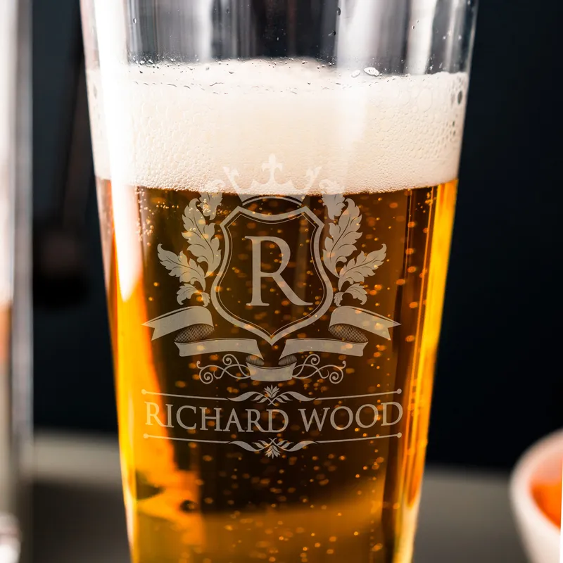 Name and Letter Engraved Beer Glass