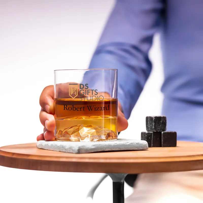 Personalised Whiskey Glass Set with Wooden Box and Cooling Stones