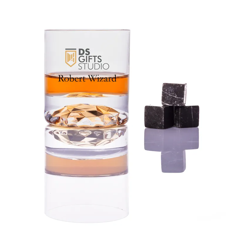 Personalised Whiskey Glass Set with Wooden Box and Cooling Stones