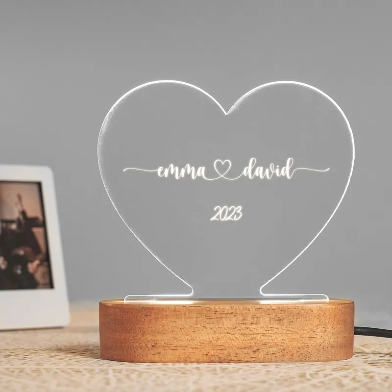 Name Personalized Minimal Heart Shaped Led Lamp