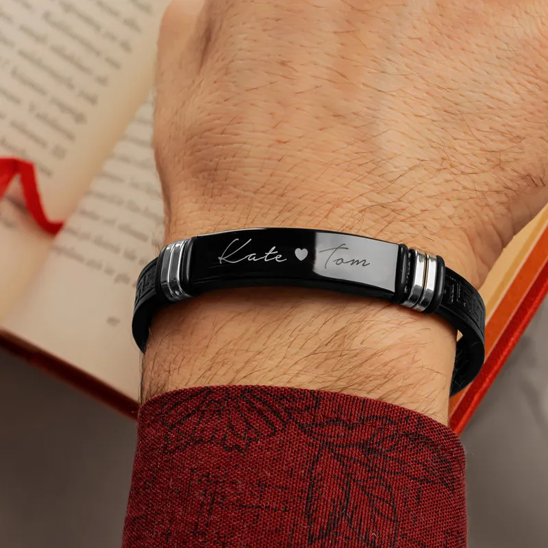Personalised Leather Bracelet for Men with Name Engraving