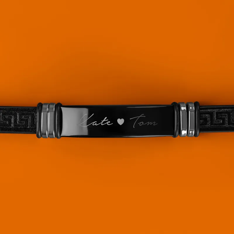 Personalised Leather Bracelet for Men with Name Engraving