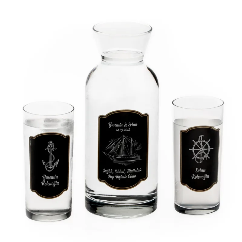Nautical-Themed Personalised Rakı Glass and Carafe Set