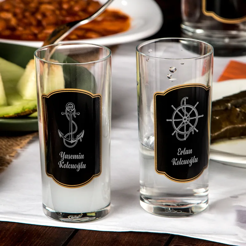 Nautical-Themed Personalised Rakı Glass and Carafe Set