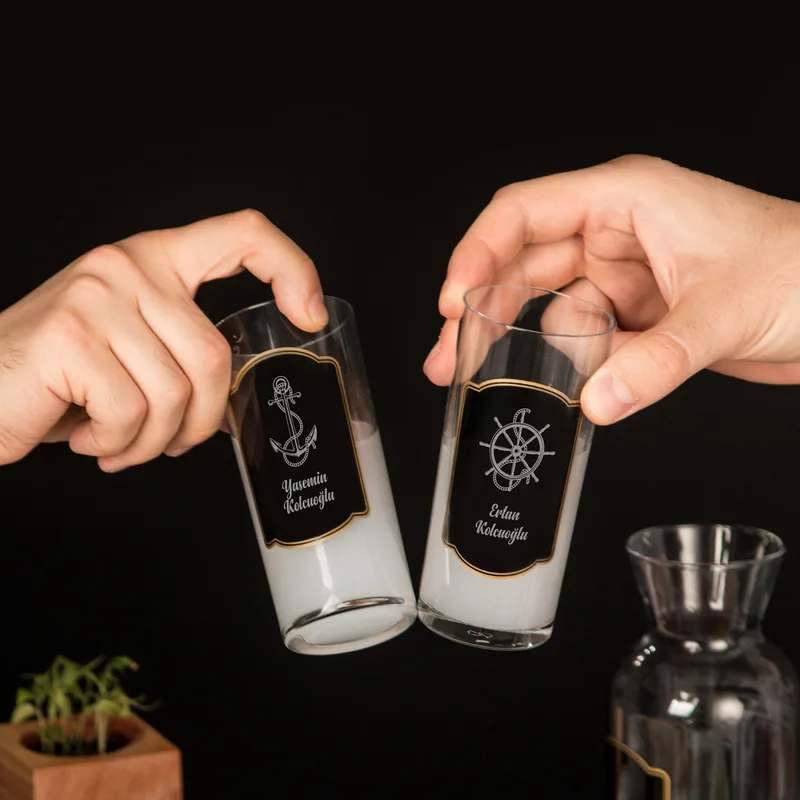 Nautical-Themed Personalised Rakı Glass and Carafe Set