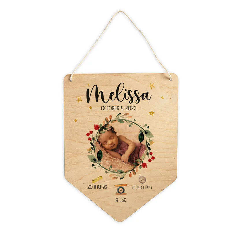 New Born Baby Decorative Door Sign - Wooden Door Decor with Photo