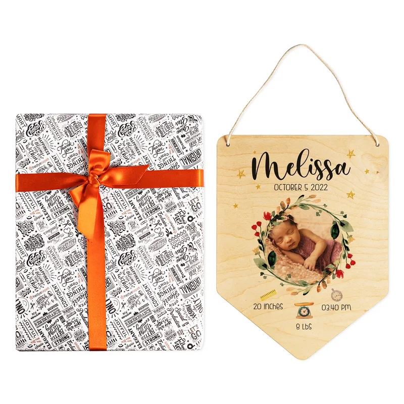 New Born Baby Decorative Door Sign - Wooden Door Decor with Photo