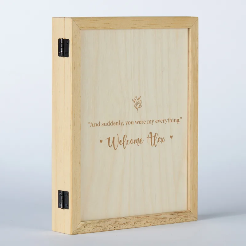 New Born Baby Hinged Wooden Photo Frame Gift Box with Personalized Picture