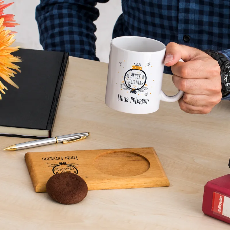 New Year Gift Mug and Wooden Presentation Set