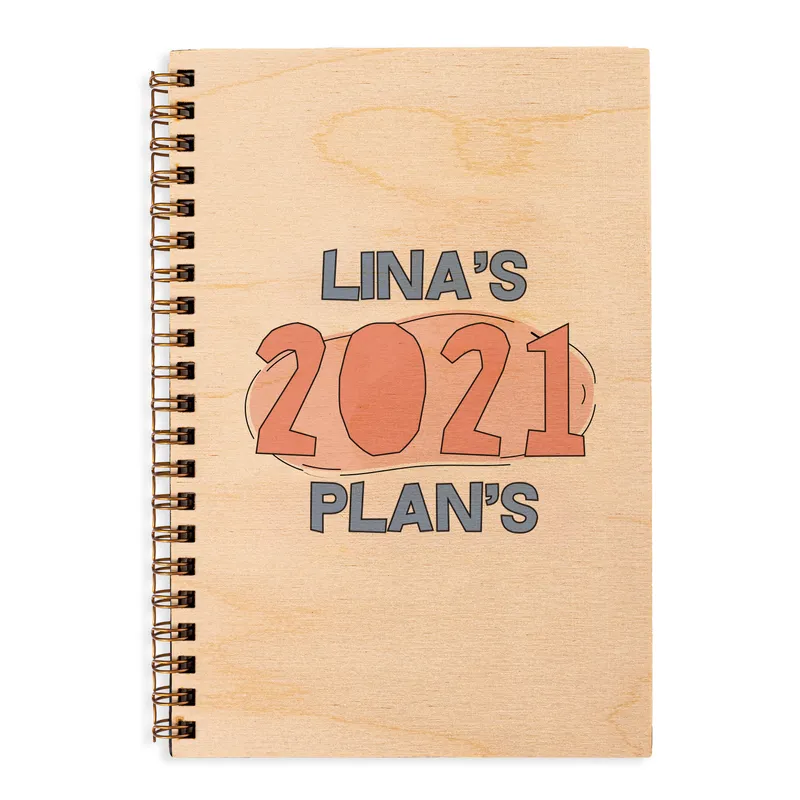 New Year Gift Personalised Wooden Covered Notebook