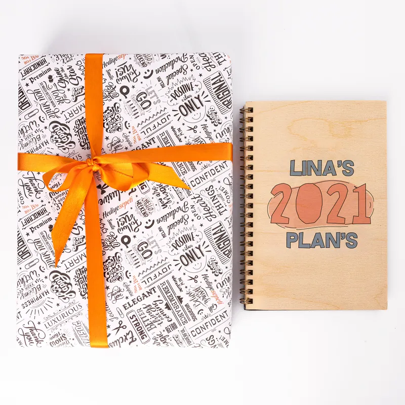 New Year Gift Personalised Wooden Covered Notebook