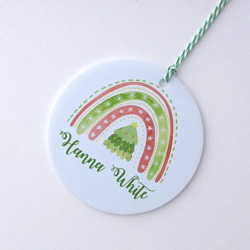New Year Rainbow Designed Personalized Pine Tree Ornament