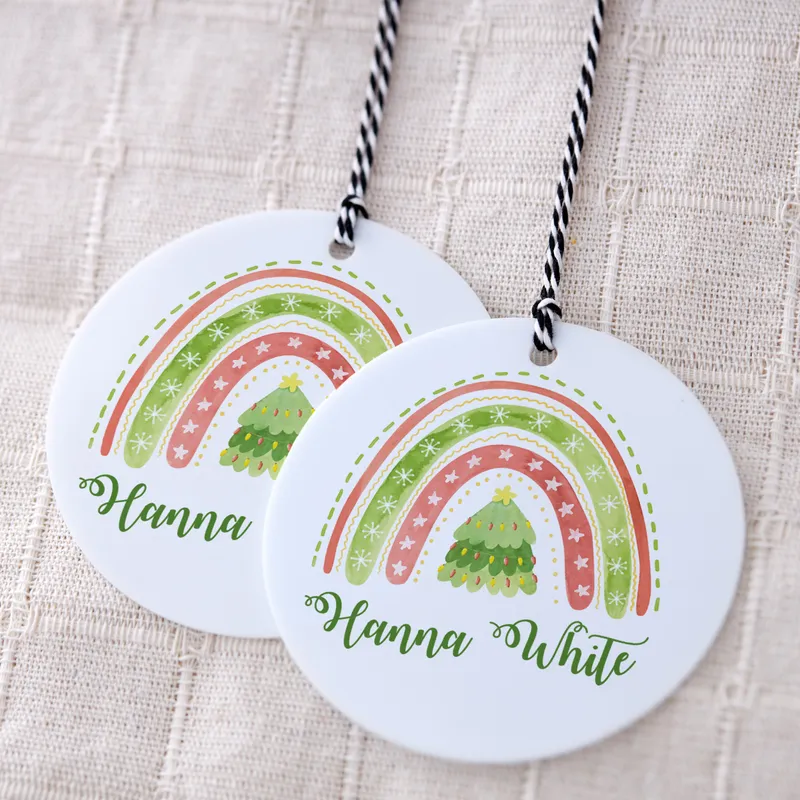 New Year Rainbow Designed Personalized Pine Tree Ornament